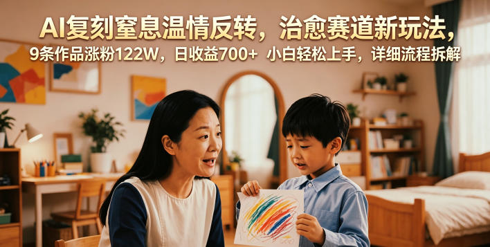 AI复刻窒息温情反转,治愈赛道新玩法,9条作品涨粉122W,日收益700+ 小白轻松上手,详细流程拆解-聊项目