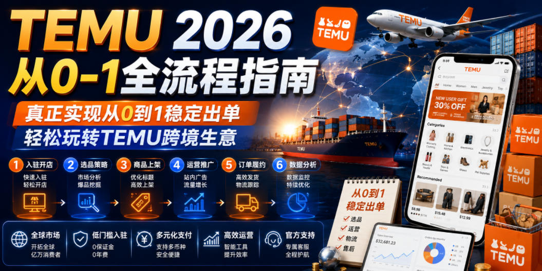 TEMU 2026从0-1全流程指南,真正实现从0到1稳定出单,轻松玩转TEMU跨境生意-聊项目