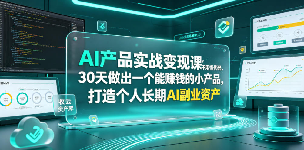 AI产品实战变现课,不用懂代码,30天做出一个能賺钱的小产品,打造个人长期AI副业资产-聊项目