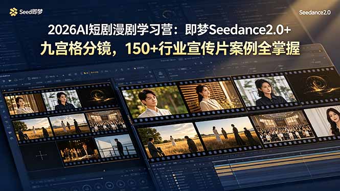 2026AI短剧漫剧学习营：即梦Seedance2.0+九宫格分镜，150+行业宣传片案例全掌握-聊项目